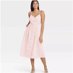 a new day Light Pink Pattern Midi Dress
